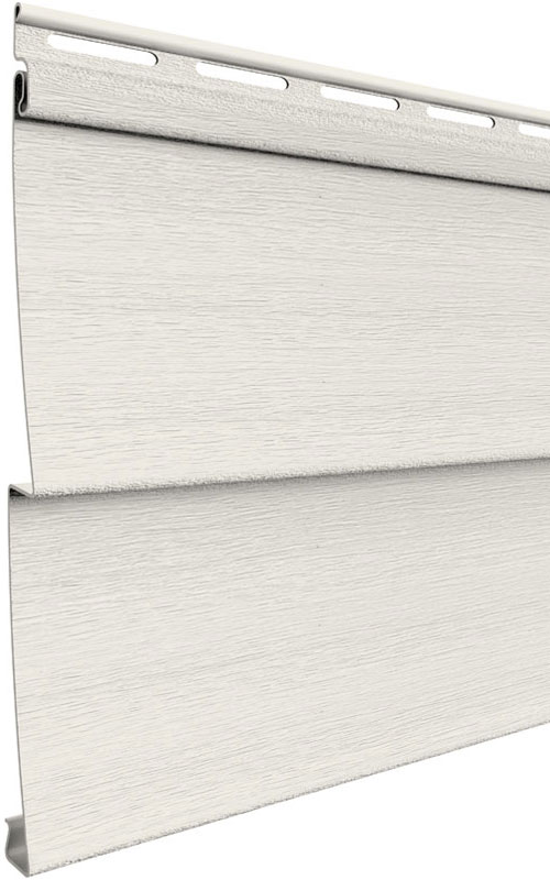 Close-up view of a white vinyl siding panel.